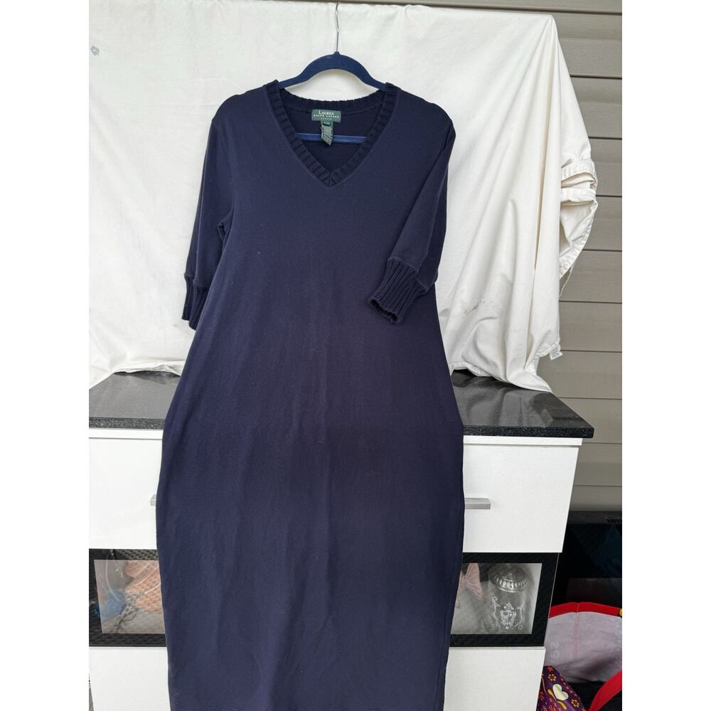 Lauren Ralph Lauren Petite Med V - Neck knit dress Made in USA Preppy Old Money